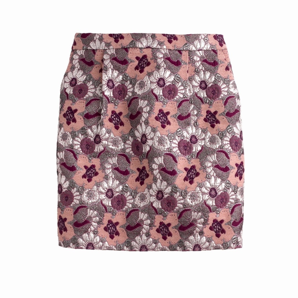 J. Crew Salon Mini Skirt Floral Brocade Metallic